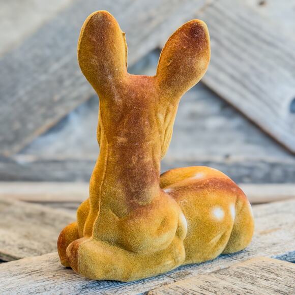 1970’s Vintage Flocked Spotted Fawn/Deer Laying Down Figurine-Christmas Decor - Picture 4 of 11